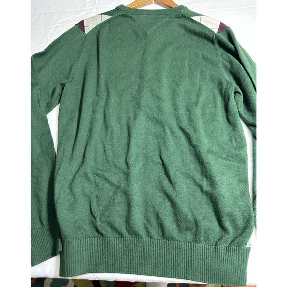 Tommy Hilfiger Argyle Cotton Cashmere V-Neck Pullover Sweater Green Size Medium - Picture 5 of 8